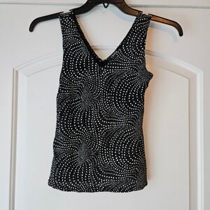 ONYX NiteTank Top Size Small Black Rhinestone Geometric Sparkle Glittery 90s